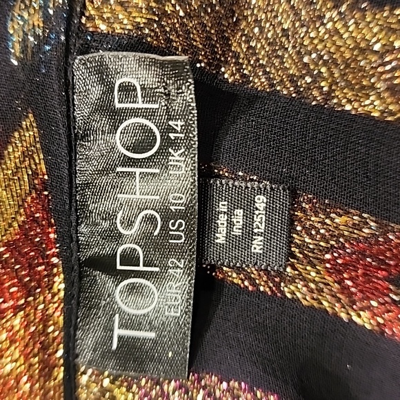 Topshop Womens Black Shimmer Multi Colored Sheer Tie Neck Blouse Size 10 - Picture 6 of 6